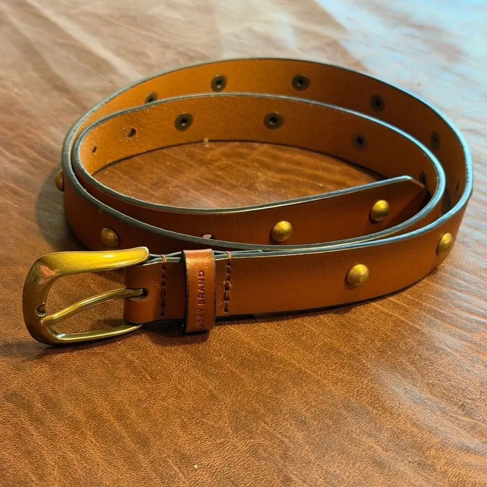 women's Lucky Brand Brown Leather Belt with Brass Buckle sz Large 36-40